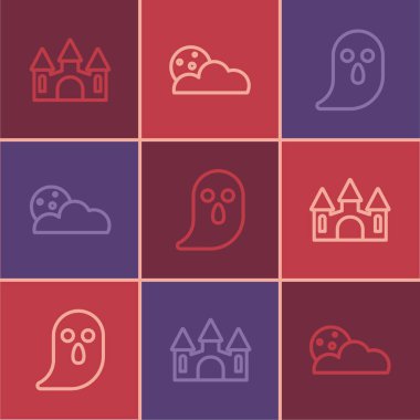 Kale, Hayalet ve Ay 'ı ve yıldız simgesini belirle. Vektör