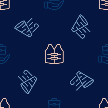 El ele tutuşan çanta, tornado ve can yeleklerini kusursuz şekilde yerleştirin. Vektör