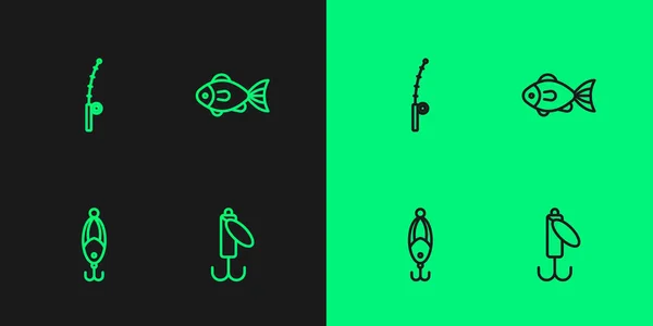 Définir Ligne Pêche Leurre Canne Icône Vecteur — Image vectorielle