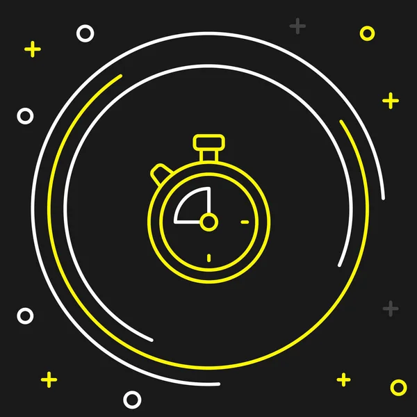 Line Stopwatch Icoon Geïsoleerd Zwarte Achtergrond Tijdklok Teken Chronometerteken Kleurrijk — Stockvector