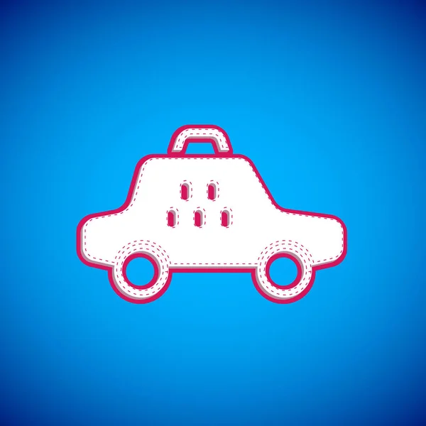 White Taxi Car Icon Isolated Blue Background Vector — Stock Vector