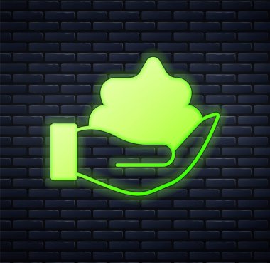 Parlayan neon köpüklü jel köpüğü, tuğla duvar arka planında izole edilmiş. Tıraş köpüğü. Vektör