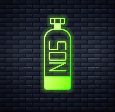 Parlayan neon nitroz oksit ikonu tuğla duvar arkasında izole edilmiş. Vektör