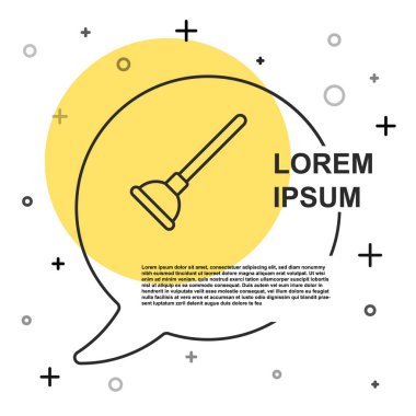 Beyaz arka planda izole edilmiş boru temizleme ikonu için tahta saplı siyah çizgili lastik pompa. Tuvalet pompası. Rastgele dinamik şekiller. Vektör