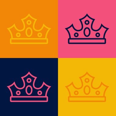 Pop Art Line King Crown simgesi renk arkaplanında izole edildi. Vektör