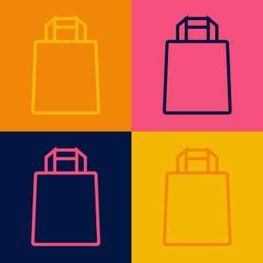 Pop sanat eseri kağıt poşet ikonu renk arkaplanında izole edilmiş. Paket işareti. Vektör