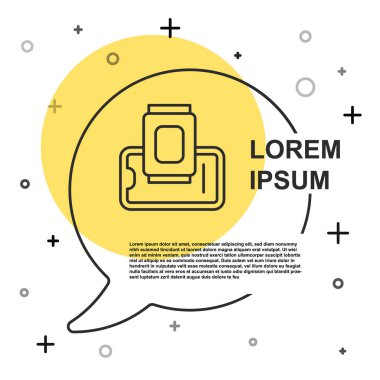 Siyah çizgi yiyecek siparişi, beyaz arka planda izole edilmiş mobil ikon. Cep telefonuyla sipariş verin. Restoran yemek teslimatı konsepti. Rastgele dinamik şekiller. Vektör