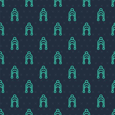 Yeşil çizgi kış şapkası ikonu mavi arka planda izole edilmiş pürüzsüz desen. Vektör