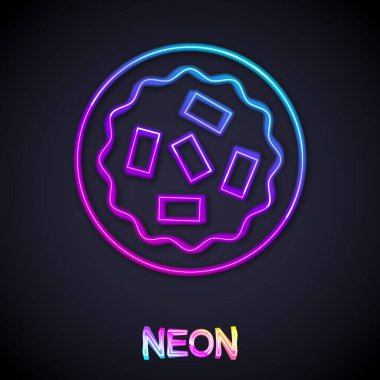 Parlayan neon hattı, siyah arka planda izole edilmiş ev yapımı turta ikonu. Vektör