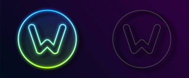 Parlayan neon hattı Pusula kuzey simgesi siyah arkaplanda izole edildi. Rüzgâr yön bulma sembolü. Rüzgar gül işareti. Vektör