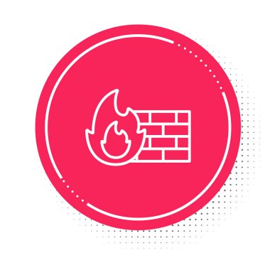 Beyaz çizgi güvenlik duvarı, beyaz arka planda izole edilmiş bir güvenlik duvarı simgesi. Kırmızı daire düğmesi. Vektör