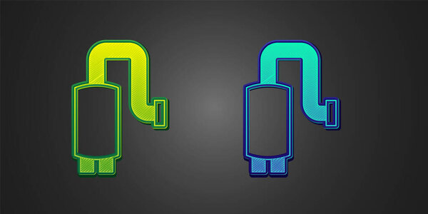 Green and blue Car muffler icon isolated on black background. Exhaust pipe.  Vector