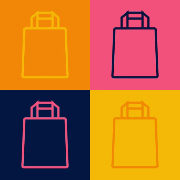 Pop Art Linie Paper Shopping Bag Icon Isoliert Auf Farbigem — Stockvektor
