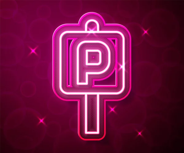 Glowing Neon Line Parking Icon Isolated Red Background Street Road — ストックベクタ