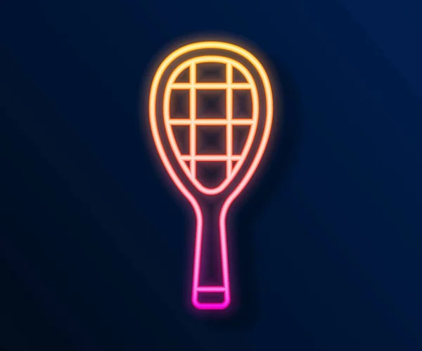 Lumineux Néon Ligne Raquette Tennis Icône Isolée Sur Fond Noir — Image vectorielle