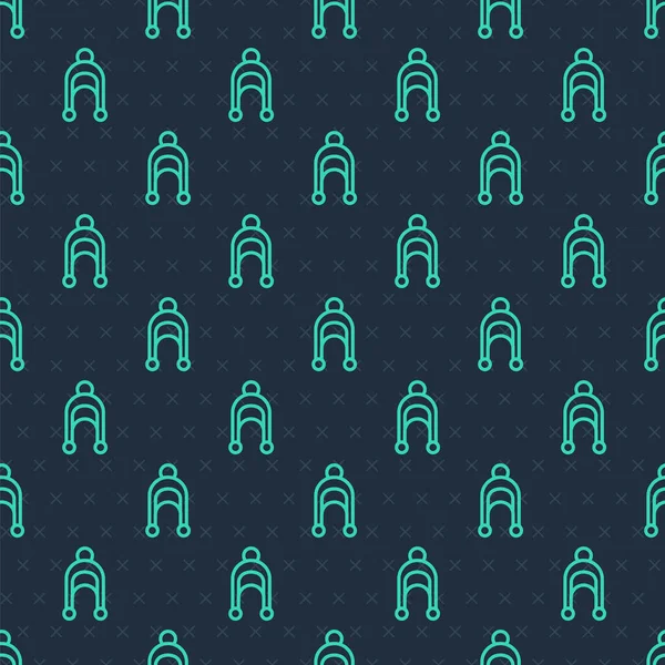 Yeşil çizgi kış şapkası ikonu mavi arka planda izole edilmiş pürüzsüz desen. Vektör