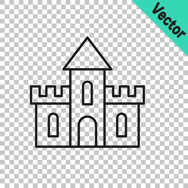Black Line Sand Castle Icon Isolated Transparent Background Vector — Image vectorielle