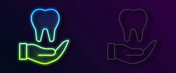 Leuchtende Neon Linie Zahnsymbol Isoliert Auf Schwarzem Hintergrund Zahnsymbol Für — Stockvektor