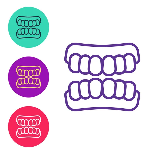 Set Line Dentures Model Icon Isolated White Background Teeth Upper — Stock Vector