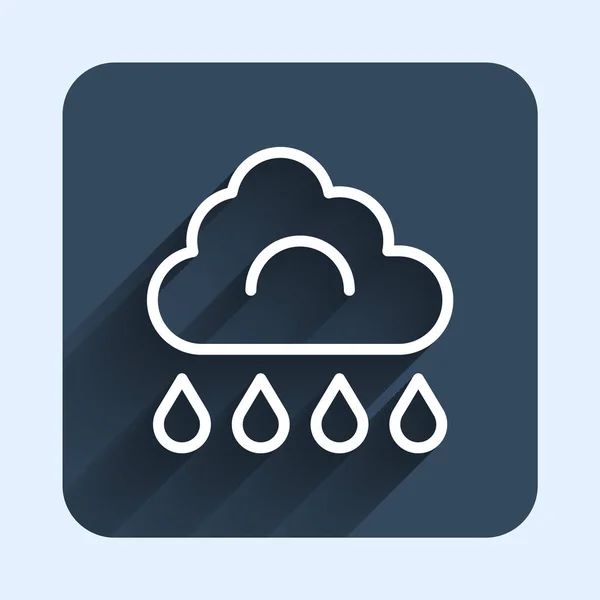 White Line Cloud Rain Icon Isolated Long Shadow Background Rain — Stock Vector
