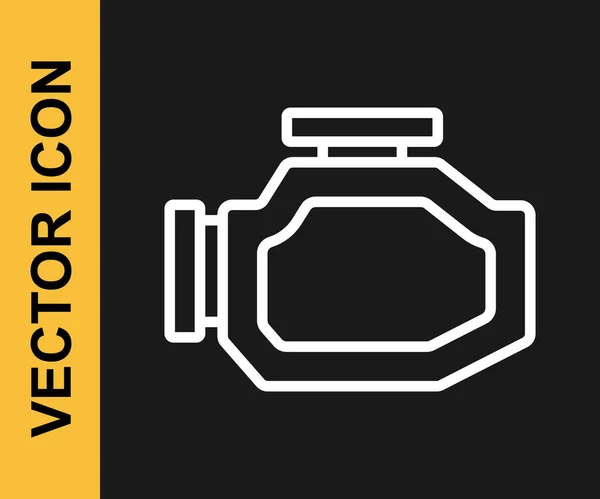 White Line Check Engine Icon Isolated Black Background Vector — Image vectorielle