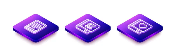 Set Isometric Line Book Reader Ecology Romance Book Icon Vector — Vettoriale Stock