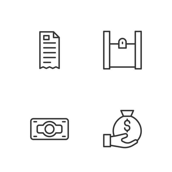 Set Line Money Bag Stacks Paper Money Cash Financial Check — Image vectorielle