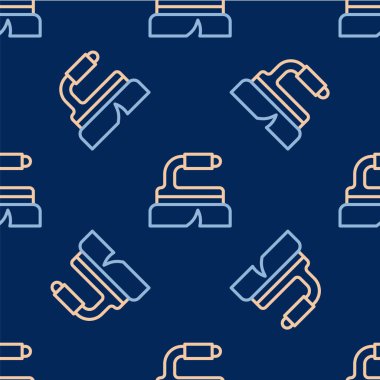 Temizlik simgesi için çizgi fırçası mavi arkaplanda izole edilmiş pürüzsüz desen. Temizlik hizmeti konsepti. Vektör