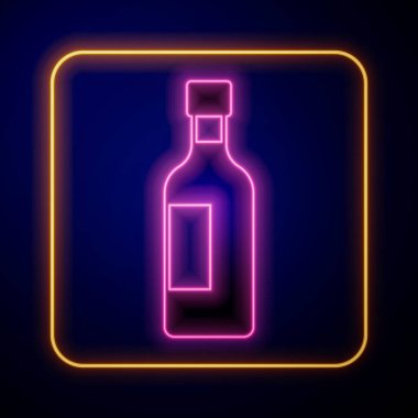 Siyah arka planda parlayan neon şarap ikonu. Vektör