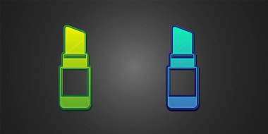 Siyah arkaplanda yeşil ve mavi ruj simgesi var. 8 Mart. Uluslararası Mutlu Kadınlar Günü. Vektör