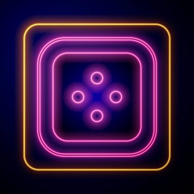 Siyah arkaplanda izole edilmiş giysi simgesi için parlayan neon dikiş düğmesi. Giysi düğmesi. Vektör
