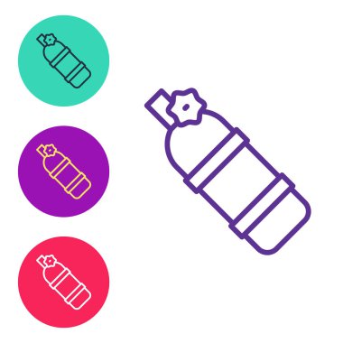 Aqualung simgesini beyaz arkaplanda izole et. Dalgıçlar için oksijen tüpü. Dalış ekipmanları. Olağanüstü bir spor. Su altı ekipmanları. Simgeleri renklendirin. Vektör