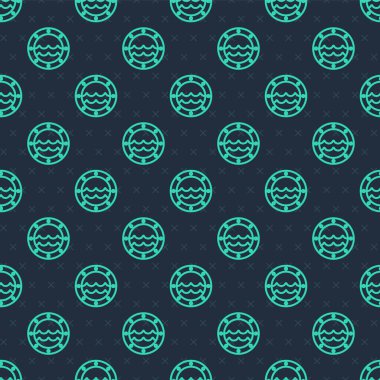 Perçin perçin ve deniz manzaralı yeşil çizgi gemi penceresi mavi arka planda izole edilmiş pürüzsüz desen. Vektör