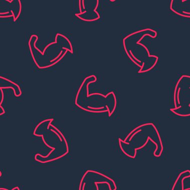 Kırmızı çizgi vücut geliştiricisi, siyah arka planda izole edilmiş ikonunu gösteriyor. Formda kalmak, güçlü sağlık hobisi kavramı. Vektör