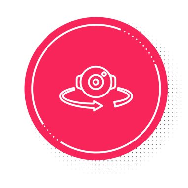 Beyaz çizgi 360 derece görüntü simgesi beyaz arkaplanda izole edildi. Sanal gerçeklik. 360 derecelik açıyla. Panorama fotoğrafı. Kırmızı daire düğmesi. Vektör