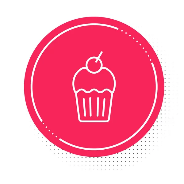 Vit linje Muffin ikon isolerad på vit bakgrund. Röd cirkel knapp. Vektor — Stock vektor
