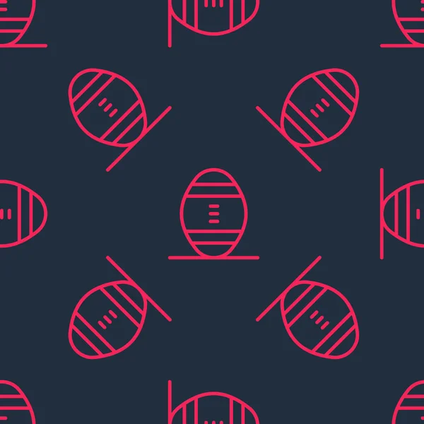 Красная линия иконка мяча американского футбола выделена безморщинистым узором на черном фоне. Значок мяча для регби. Символ командной игры. Вектор — стоковый вектор