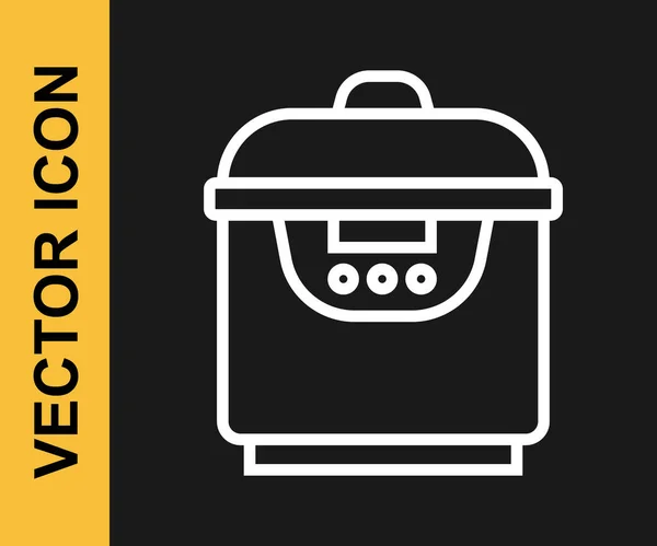 White line Slow cooker icon isolated on black background. Electric pan. Vector — Stock Vector