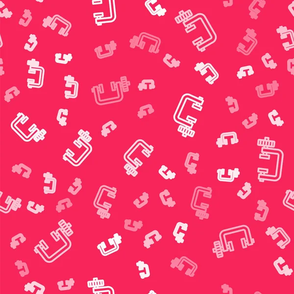 Beyaz çizgi klemp ve vida araç simgesi kırmızı arkaplanda izole edilmiş pürüzsüz desen. Çilingir aleti. Vektör