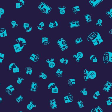 Telefon desteğini 24 saat ayarla, ücretsiz sembollü karton kutu, mobil dolar ve pürüzsüz desen. Vektör