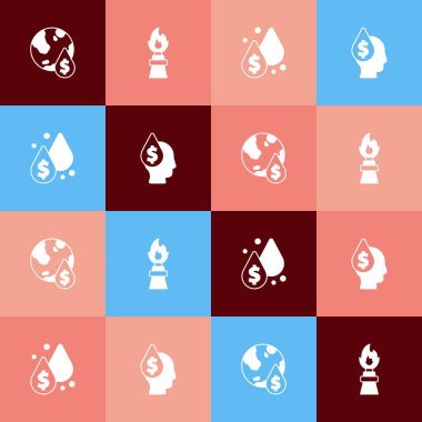 Popüler sanat yağını dolar sembolü, sondaj ateşi ve ikon ile ayarla. Vektör