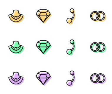 Piercing, kolye manken, elmas ve alyans ikonu. Vektör