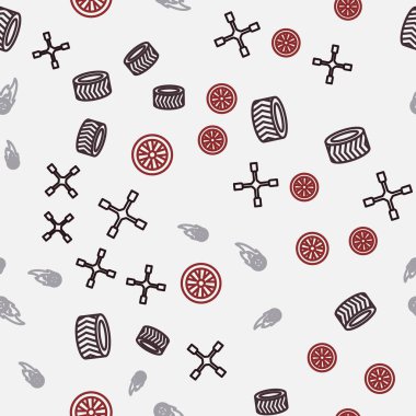 Halat anahtarı, araba tekerleği, alevler içinde ve araba için kusursuz bir yol. Vektör