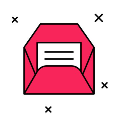 Doldurulmuş Zarf simgesi beyaz arkaplanda izole edildi. Mesaj konsepti alındı. Yeni, e-posta gelen mesaj, SMS. Posta servisi. Vektör.