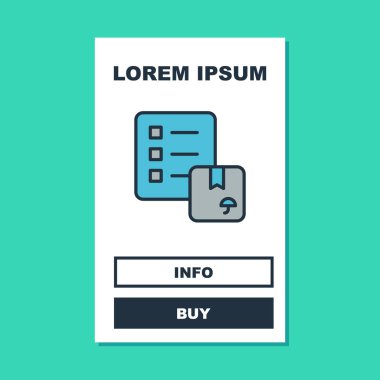 Dağıtım listesi pano simgesinin doldurulduğu taslak doğrulaması turkuaz arka planda izole edildi. Vektör.