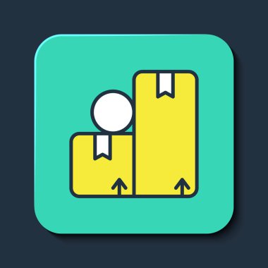 Doldurulmuş karton kutu simgesi mavi arkaplanda izole edildi. Kutu, paket, paket işareti. Teslimat ve ambalaj. Turkuaz kare düğme. Vektör.