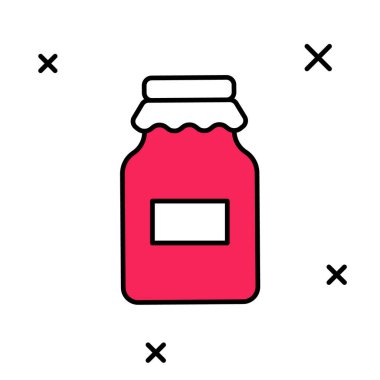 Beyaz arkaplanda izole edilmiş bal ikonu ana hatlarıyla dolu kavanoz. Yiyecek bankası. Tatlı doğal gıda sembolü. Vektör.