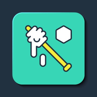 Doldurulmuş ana hatlı Bal Çubuğu simgesi mavi arkaplanda izole edilmiş. Tatlı kepçe. Turkuaz kare düğme. Vektör.