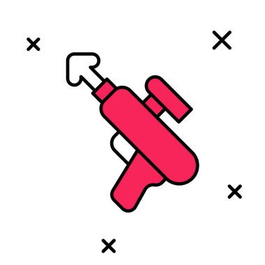 Beyaz arkaplanda izole edilmiş ana hatlı balıkçılık zıpkın simgesi. Suyun altında balık yakalamak için balıkçılık üreticileri. Su altı ekipmanları. Vektör.