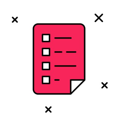 Beyaz arkaplanda izole edilmiş kontrol listesi simgesiyle doldurulmuş pano. Kontrol listesi sembolü. Anket anketi ya da anket geri bildirim formu. Vektör.